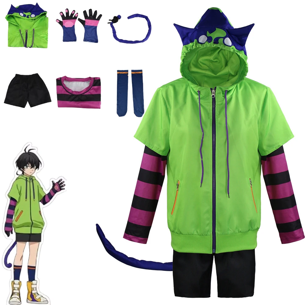 

Anime SK8 the Infinity Inspired Cosplay Costume Set, Miya Chinen Green Cat Ear Hoodie with Tail for Anime Conventions & Cosplay