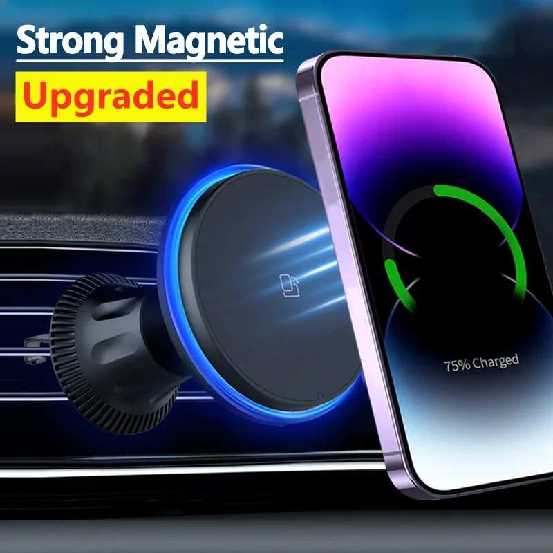 RGB Magnetic Car Wireless Charger For iPhone 12 13 14 15 Pro Max Mini Magnet Car Phone Holder Stand Mount Fast Charging Station