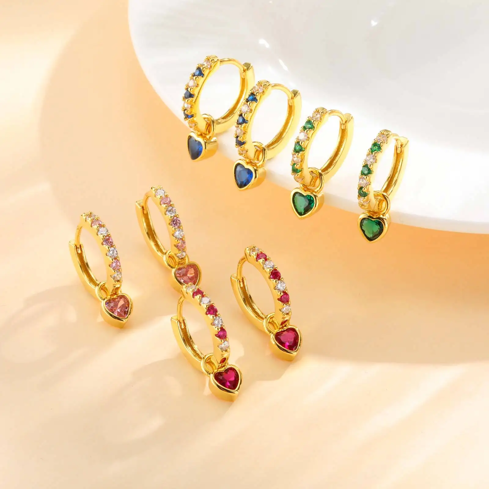 Women's Small Huggie Hoop Earrings, Heart Cubic Zirconia Dangle Earring,fashion Puncture Jewelry Ear Accessories