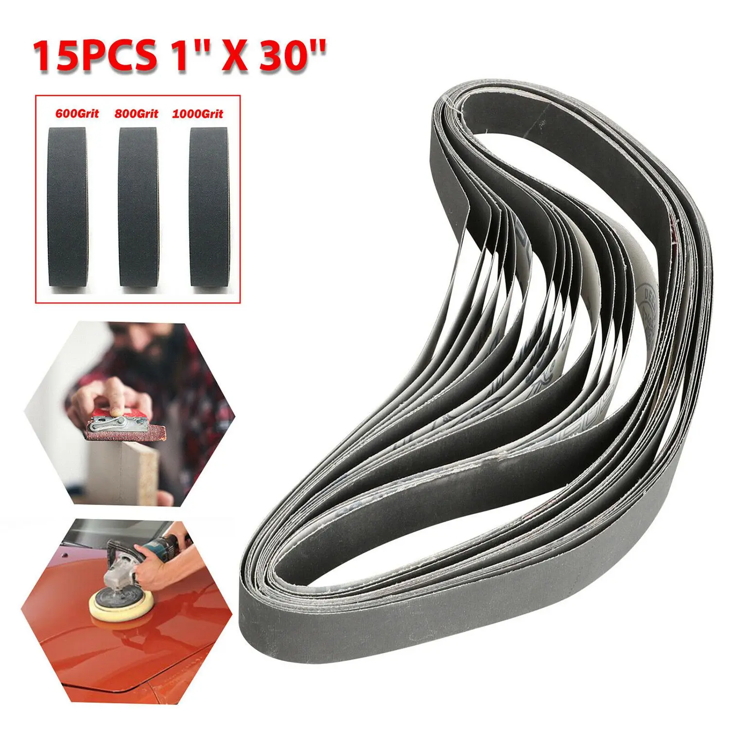 15 pezzi 1 pollice X 30 pollici 600/800/1000 nastri abrasivi a grana rettifica lucidatura ossido di alluminio