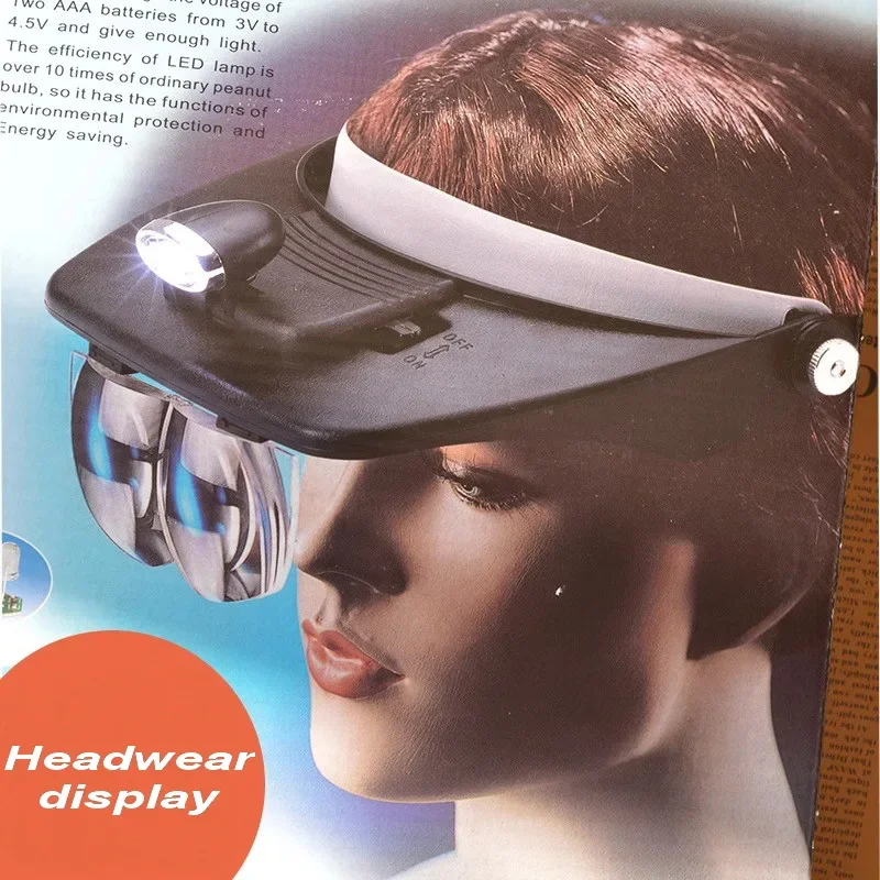 

Magnifier Headset Magnifying Glasses Acrylic Lens for Reading Eyelash Headband Loupes Jewelry Watch Repair 3Lamp with LED Light