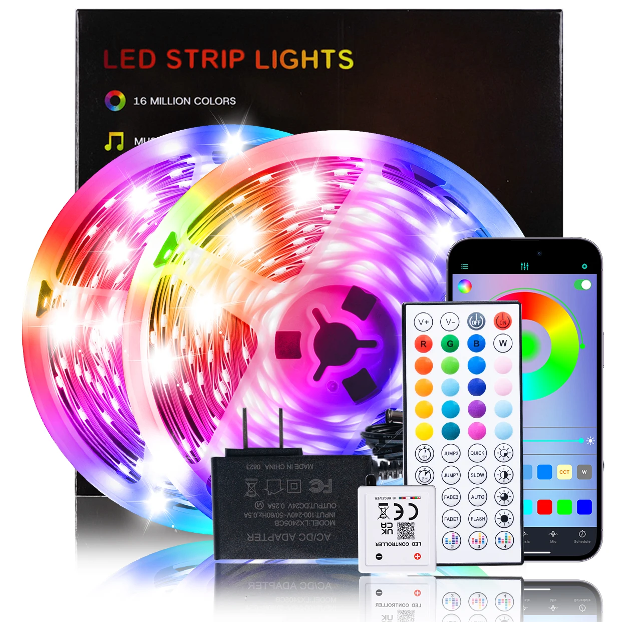 Smart LED Strip Lights Bluetooth RGB Color Changing APP Controll Music Sync Tape 10m 20m 30m 60m for Living Room TV Wall Decor