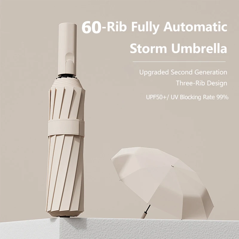 

Автоматический зонт с 60 спицами для дождя и солнца, большой усиленный ветрозащитный складной зонт для мужчин и женщин, с защитой от УФ-излучения