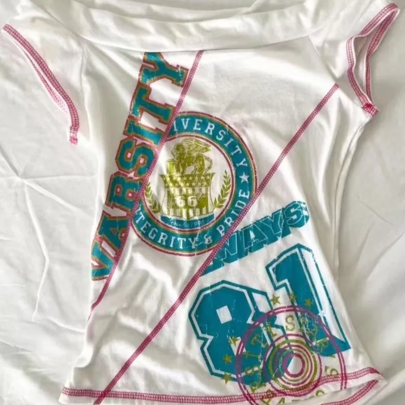 

Women's Dopamine Hottie T-shirt Japanese Subculture Graffiti Print T-shirts Retro Harajuku Short-sleeve Tees Female Slim-fit Top