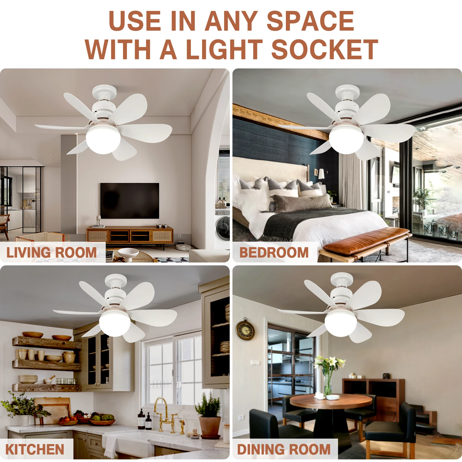 Ventilateur de plafond intelligent 2 en 1 avec télécommande, éclairage à gradation, ventilateur silencieux E27, chambre à coucher, salon, cuisine, ventilateurs électriques ménagers