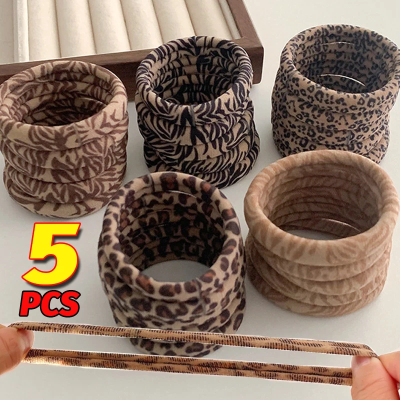 5 sztuk wzór w cętki wysokie elastyczne gumki do włosów Scrunchie krawaty wysoka elastyczność kucyk Holder kobiety dziewczęta gumki do włosów akcesoria linowe — zdjęcie 3