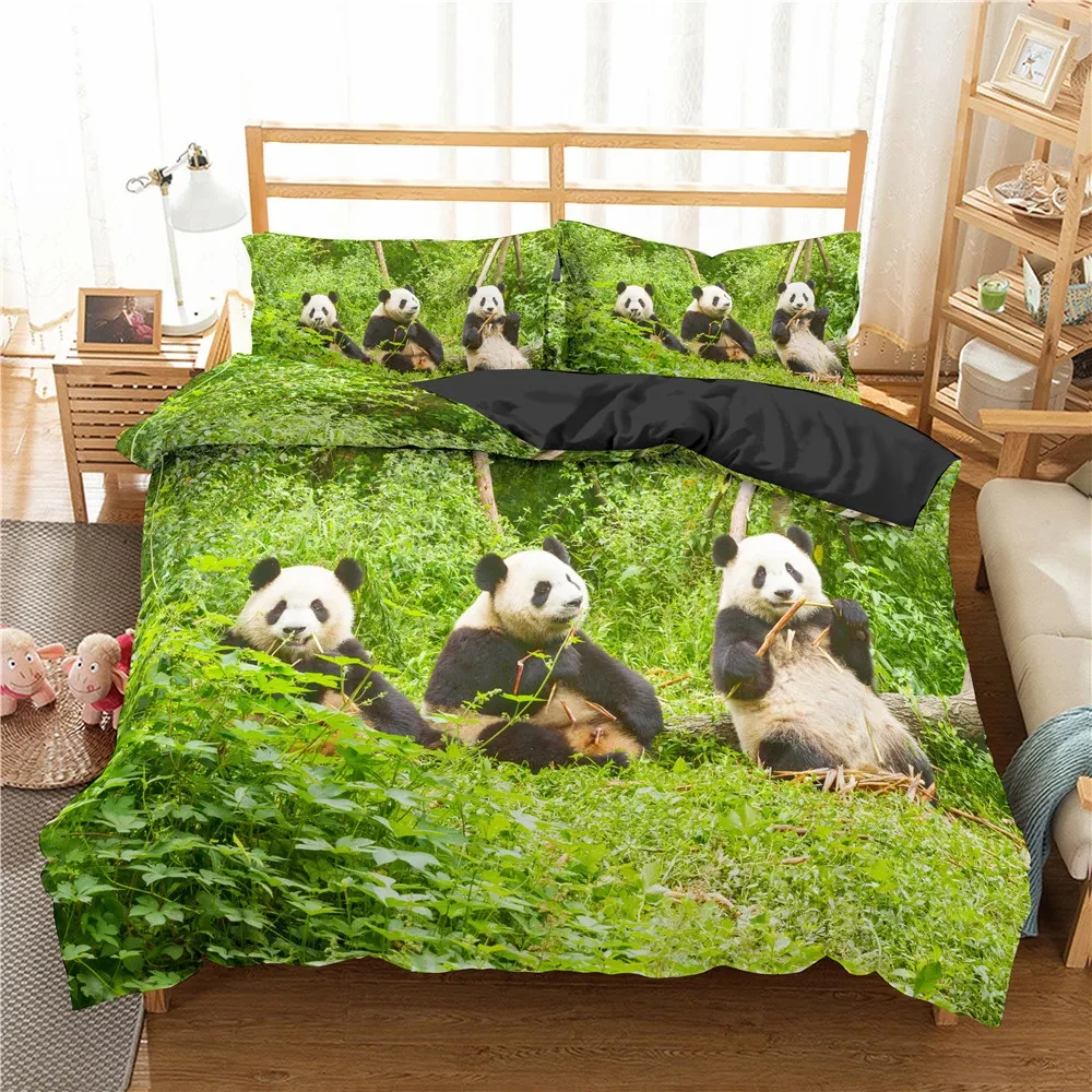 Panda Duvet Cover Set Cute Animal Pattern Bedding Set for Boys Girls Microfiber Wild Giant Panda Twin King Size Comforter Cover