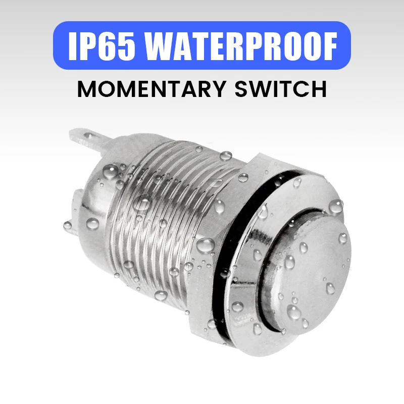 6pcs 12mm Momentary Push Button Switch Waterproof High Round Self reset Electrical Push button 2pin 1NO 3A/250V without Fixation
