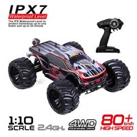 JLB Racing Cheetah 11101 120A ESC brushless 1/10 scale 4WD remote control car with lift-up and flip stunts, top speed 80 km/h.