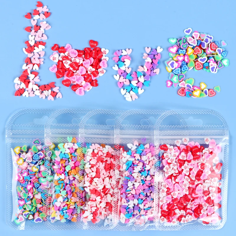 

5 Bags Love Heart Soft Clay Slices Nail Art Accessories Set Mixed Colors Polymer Clay Valentines Nail Supplies For Professionals