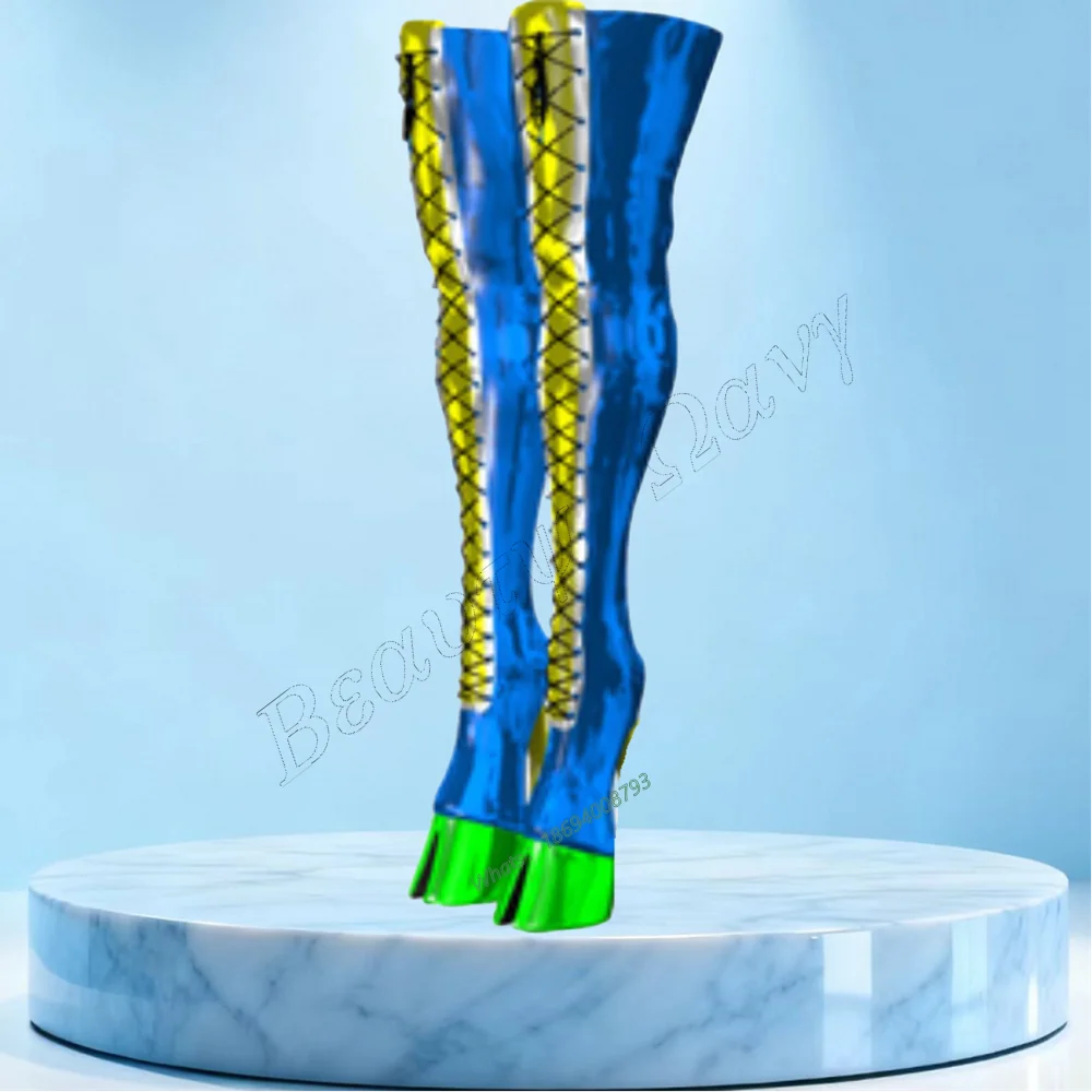 

Chentel Strange Style Horse Proof Boots Patchwork Color Over The Knee High Heel Shoes For Women Shoes New Zapatos Para Mujere