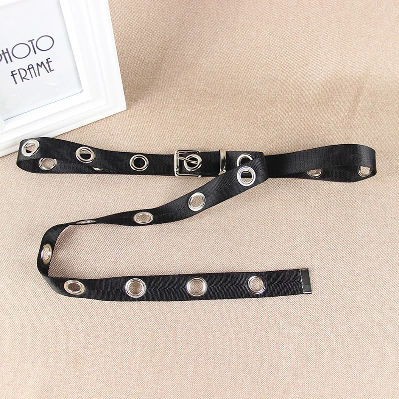 ロング人格デザインホットカジュアルリングブラックメタルベルト女子学生ジーンズキャンバスウエストベルト潮銀ピンバックル男性女性