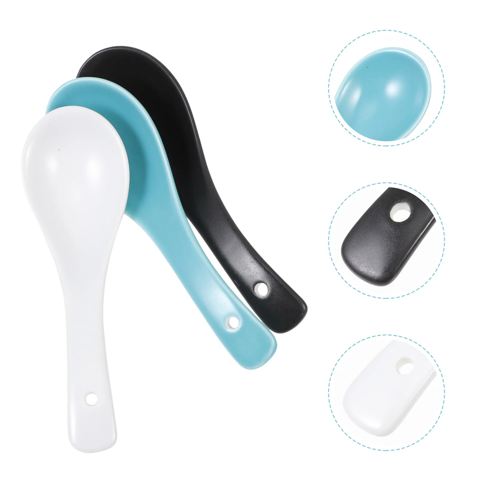 

3Pcs Ceramic Soup Spoons Set Sturdy Comfortable Handle Rice Spoons Kitchen Tableware Multipurpose Use Kitchen Tablewares