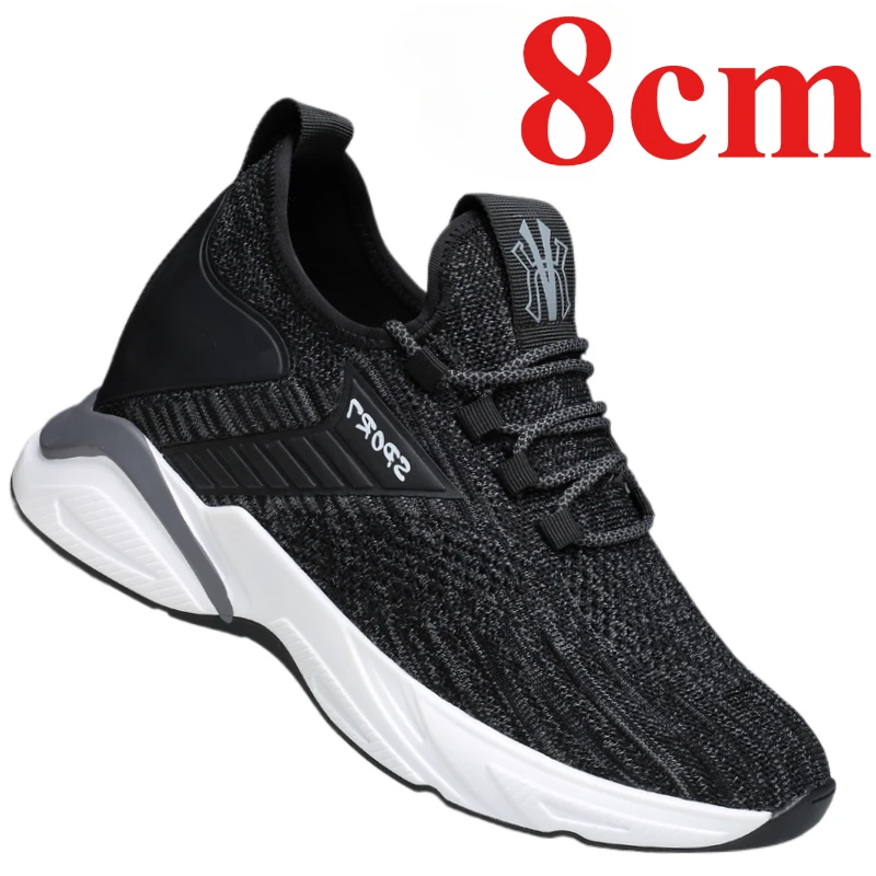 Invisible Height Increasing Shoes for Men's Increased 8cm Casual Sports Shoe Weave Fabric Mesh Breathable Sneaker Elevator Shoes