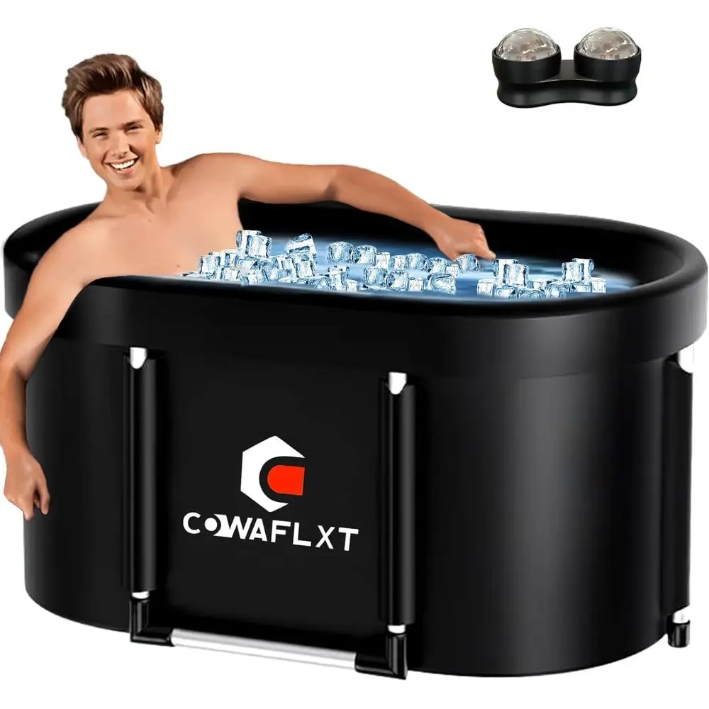 

Большая переносная ванна для холодных процедур объемом 133 галлона с крышкой для домашнего спортзала и использования на улице, в комплекте с массажными шариками для ледяного массажа.