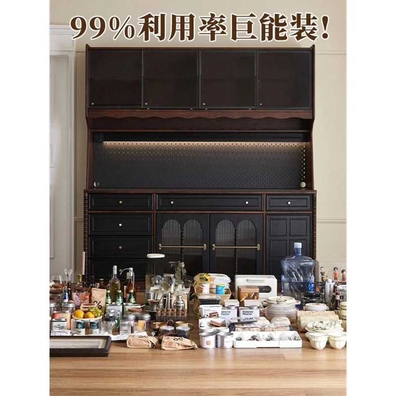 French Retro Solid Wood Dining Side Cabinet Integrated High Cabinet Against The Wall Medieval Wine Cabinet Kitchen Storage
