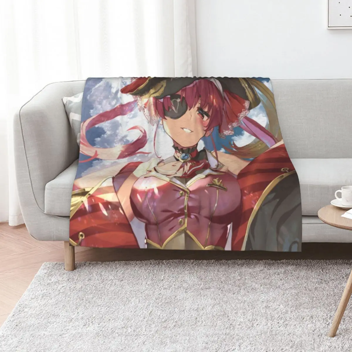 

Houshou Marine Wearing Pirate Suits Throw Blanket Tourist Soft Plaid Soft Plush Plaid Bed Fashionable Blankets