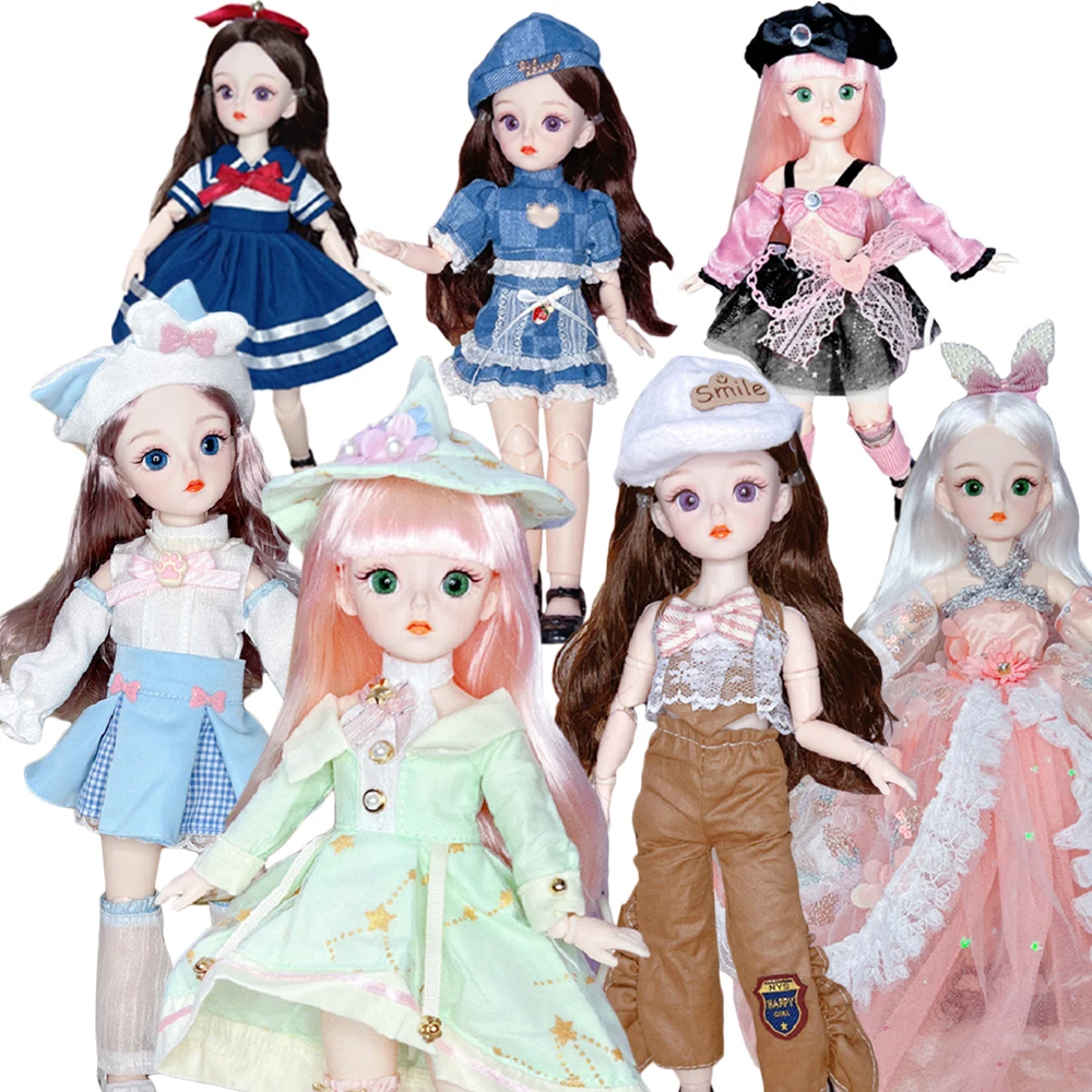 BJD Doll and Clothes Multiple Removable Joints 30cm 3D Eyes Doll Girl Dress Up Birthday Gift Toy Cartoon