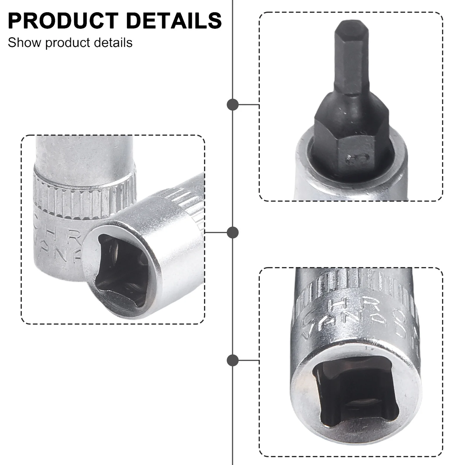 

1/4 Inch Drive Hex Bit Socket 3pcs 6.35mm / 1/4\\\\\\\" Chrome Vanadium Steel H3 H4 H5 Or H6 H7 Silver For Inner Hex Sockets