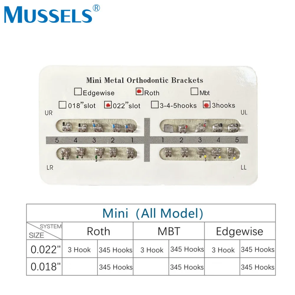 10 Packs Dental Orthodontic Brackets Braces Monoblock Mini MBT/Roth/ Edgewise Bracket 018/022 Hooks 345/3 Dentistry Metal Brace