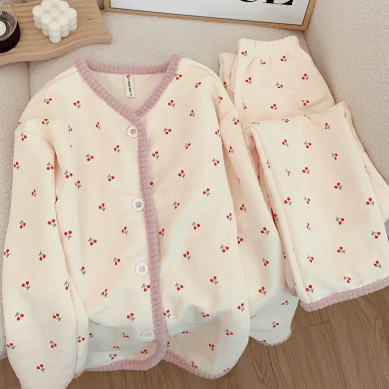 

Женский хлопковый пижамный комплект, зимний теплый кардиган, стильная одежда для сна, уютная удобная домашняя одежда, домашняя одежда с длинными рукавами, осенняя одежда для сна