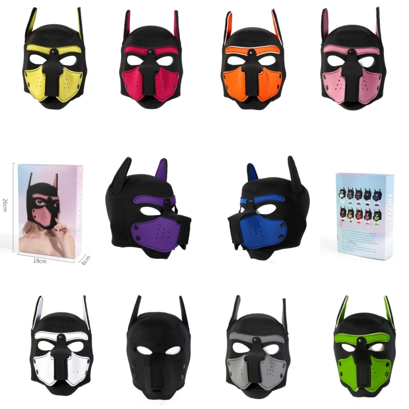 

Fashion Unisex Sexy Costumes Latex Open Mouth Dog Headgear Halloween Puppy Play Mask Party Full Face Fetish Hood Couples Games