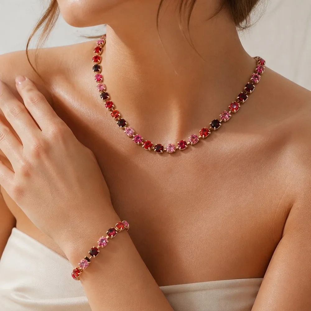 BEUTIFOR Buntes Krallenfassungs-Halsketten- und Armband-Set für Damen – Detail 7