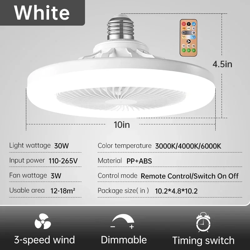 Imagem -06 - Silenciosa Ventilador de Teto Led com Controle Remoto e Iluminação Alto Brilho Inteligente Quarto Sala de Estar E27 50w