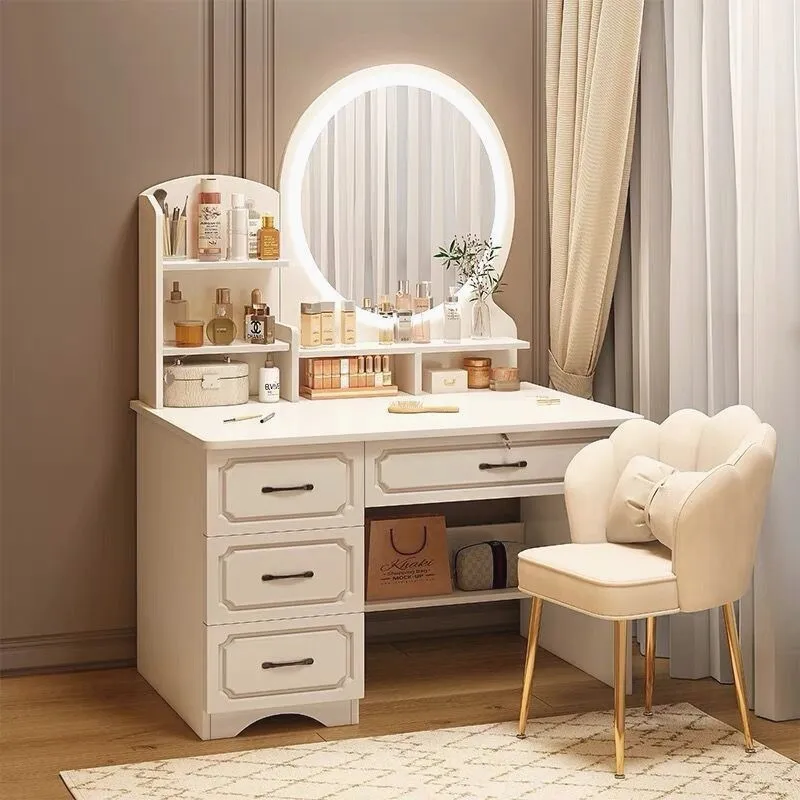 Shelves Drawers Vanity Desk Storage Space Gray Home Mirror Vanity Desk Makeup Bedroom Chest Mueble De Maquillaje Furniture