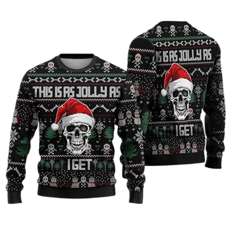 Horror Christmas Sweater Skull Santa Clause 3D Printed Men\'s Crew-Neck Sweatshirt Y2k Unisex Casual New Pullover Mens Streetwear