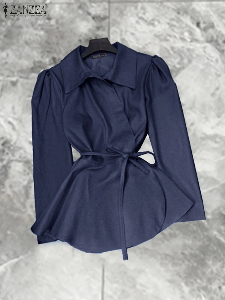 

2025 Autumn Lace-Up Shirts Women Tops Fashion ZANZEA 2025 Autumn Long Sleeve Tunic Solid Color Elegant Turn-Down Collar Blusas