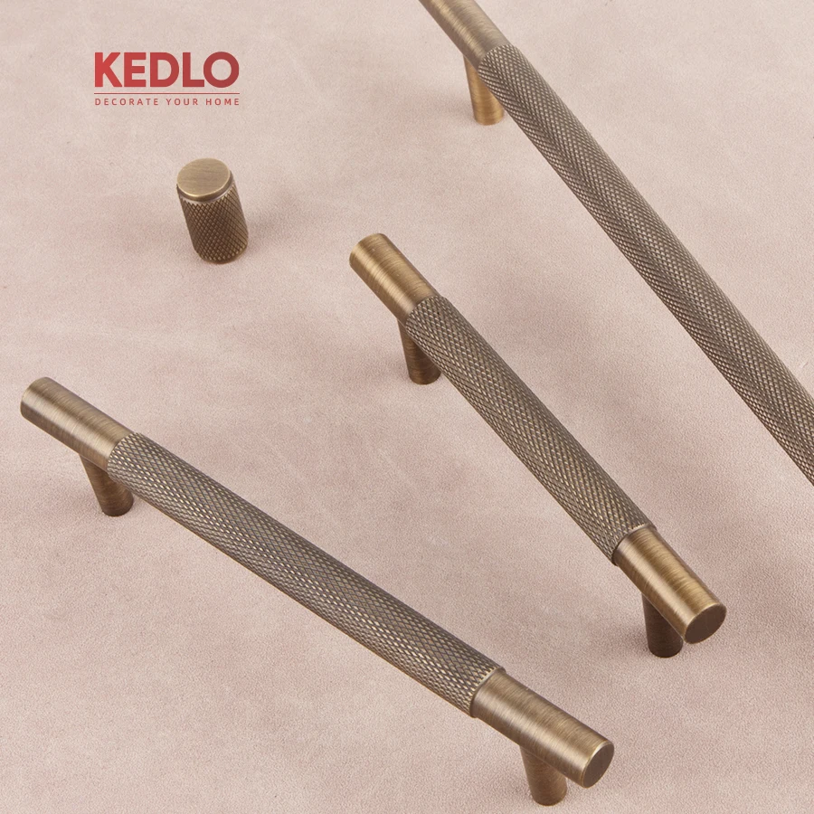 KEDLO Modern Minimalist Diamond Knotting Drawer Solid Brass T-Handle Kitchen Cabinet Antique Brass Pull