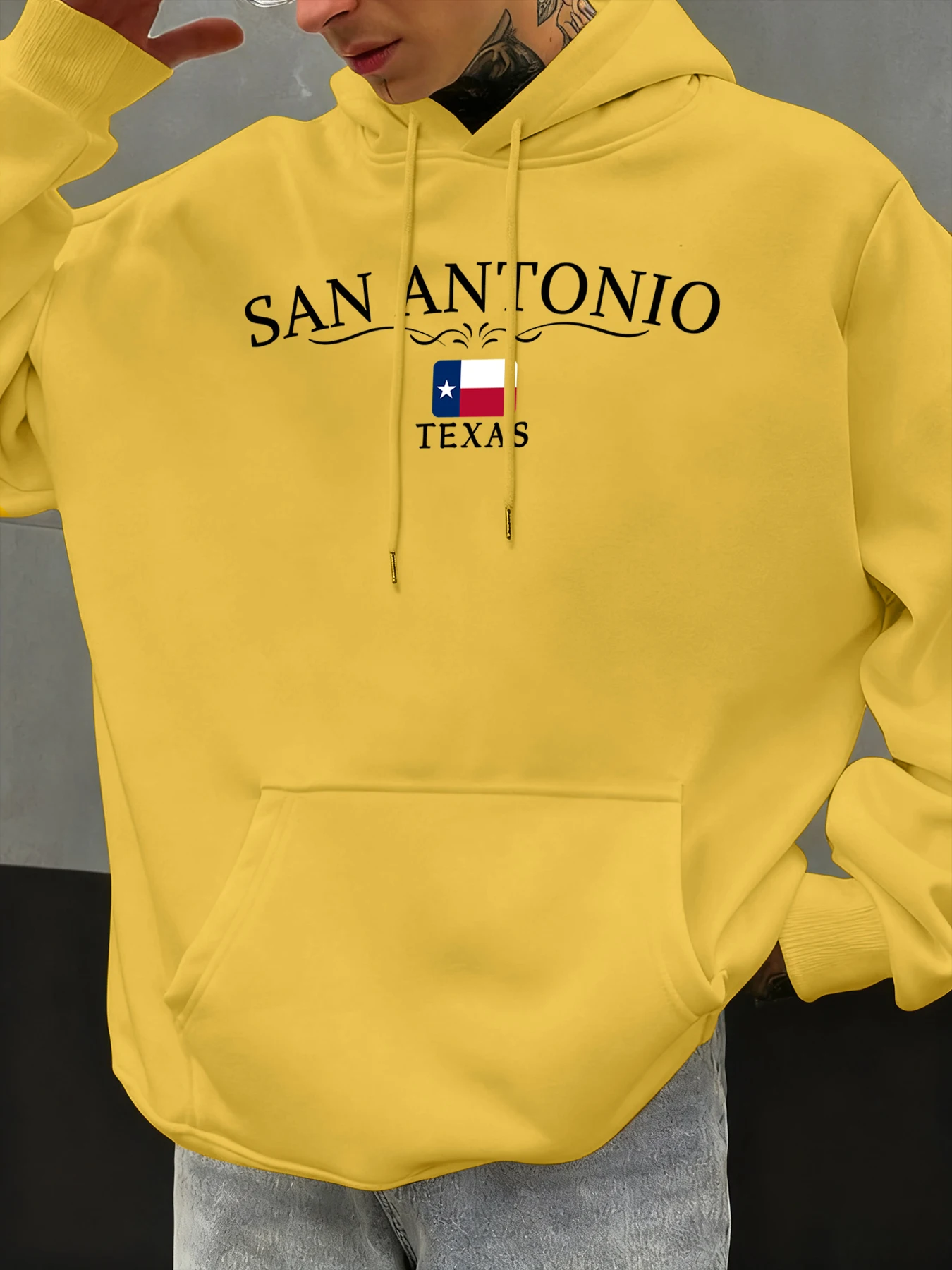 San Antonio Texas estampado de letras otoño hombres Sudadera con capucha de lana sudaderas con capucha suave con bolsillo abrigo Casual suelto ropa de calle de moda