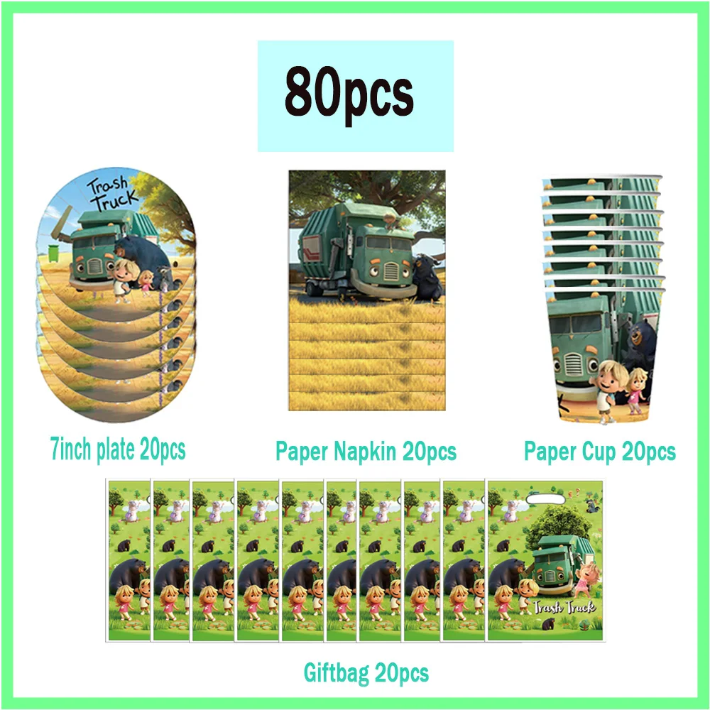 Trash Trucks Themed Party Tableware Cartoon Hank Garbage Happy Birthday Paper Plates Cups Napkins Banner Balloons for  Kids Boys view 4
