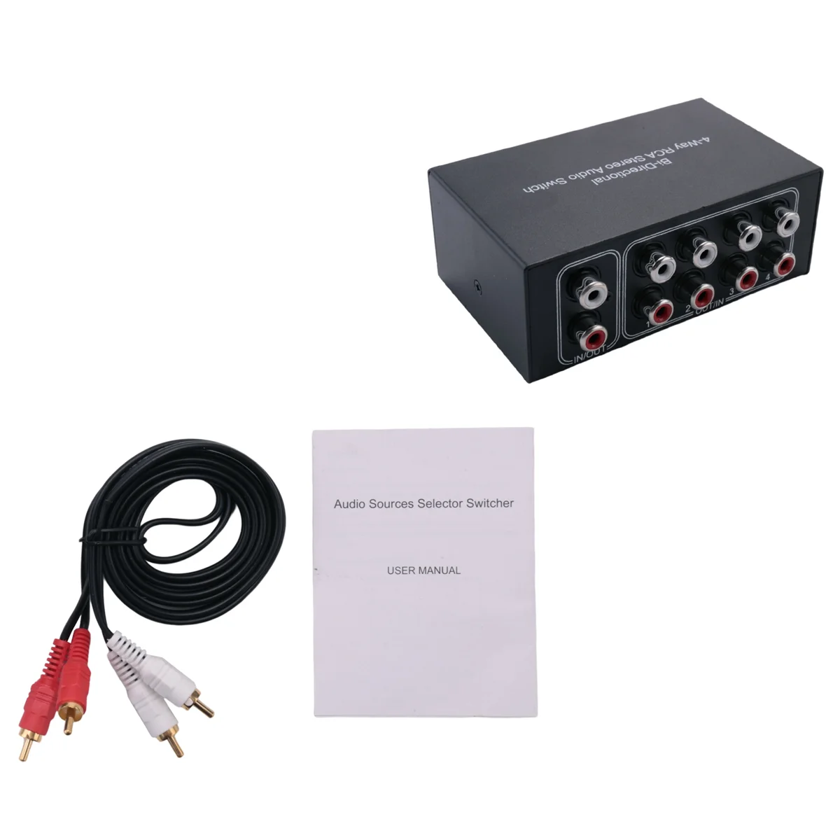 4 Way Bi-Directional RCA Stereo Audio Switch 1 in 4 Out or 4 in 1 Out L/R Jack Sound Channel RCA Audio Switcher Selector