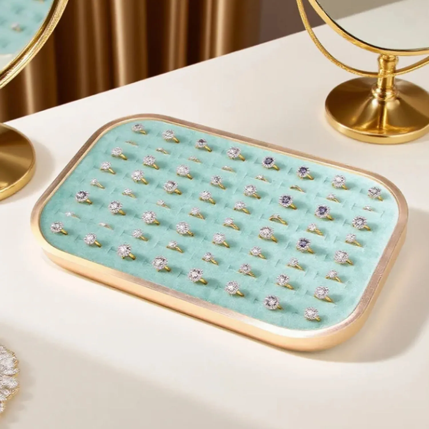 

Light Green Metal Velvet Jewelry Display Tray Pendant Watch Necklace Bracelet Earring Organizer Holder for selling store gift