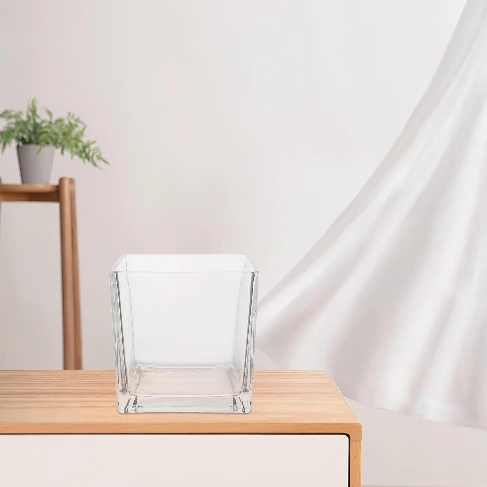 

Glass Square Vase Clear Cube Hydroponic Flower Planter Modern Decorative Vase for Home Office Desk 15x15cm Indoor Display