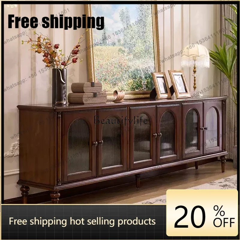 jj5  Best Seller 1jj5 10-*Medieval TV Cabinet American Rural Light Luxury Simple Solid Wood Storage Floor Cabinet