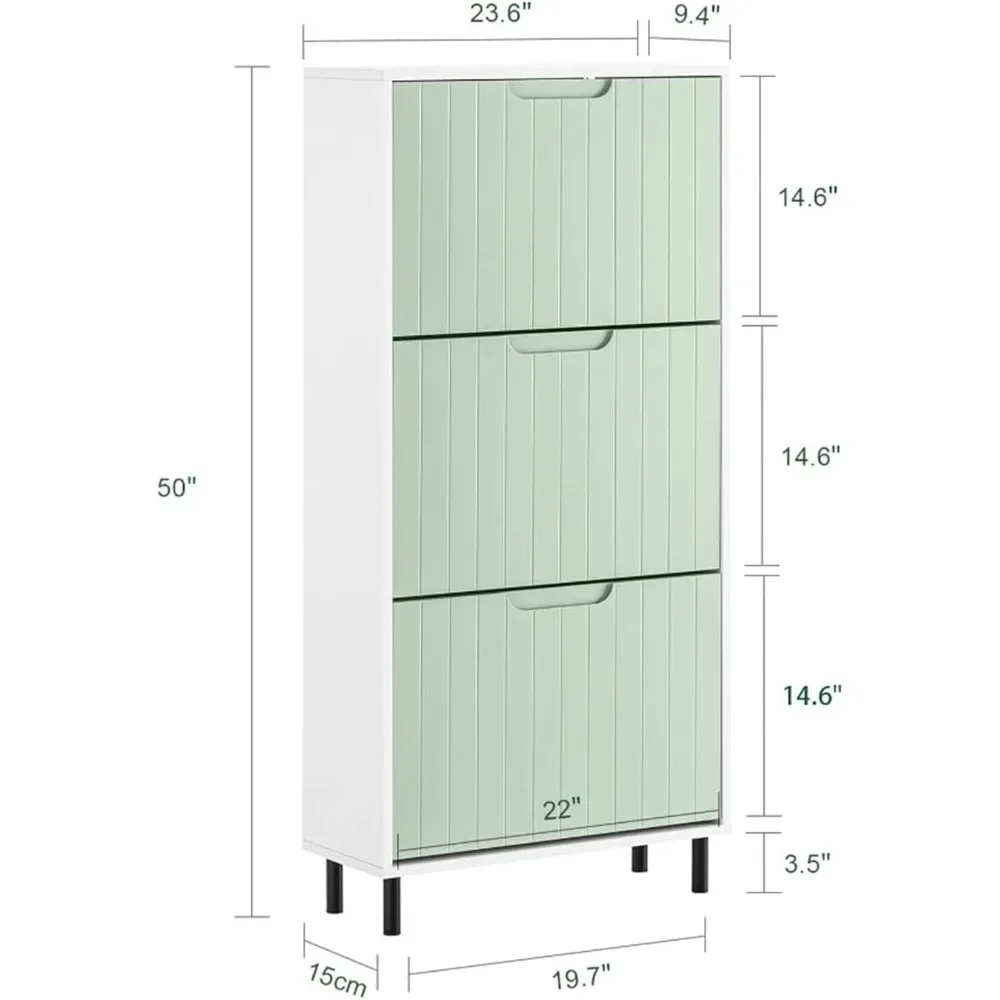 Green Shoe Cabinet with 3 Flip-Drawers，Freestanding Shoe Rack，Storage，Shoe Organiazer for Entrance Hall