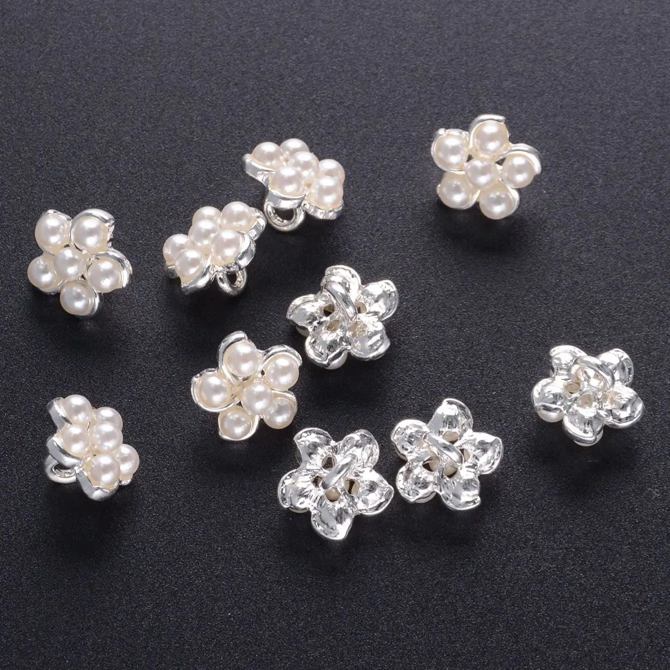 

15 шт./жемчужный цветочный узор, металлические пуговицы, искусственные бусины, универсальные аксессуары для одежды для свитеров, рубашек, пальто