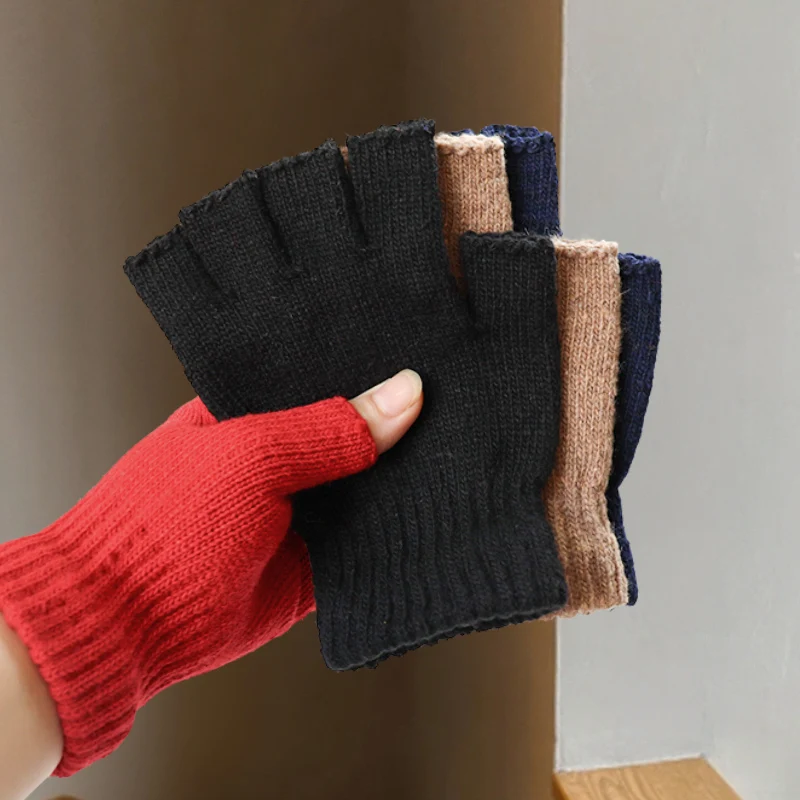 ถุงมือไหมพรมแบบครึ่งนิ้วสำหรับผู้หญิง ถุงมือถักไหมพรมน่ารักแบบสองแบบสำหรับผู้ชาย หนาขึ้นเพื่อความอบอุ่นในฤดูหนาว แบบไม่มีนิ้วสำหรับนักเรียน