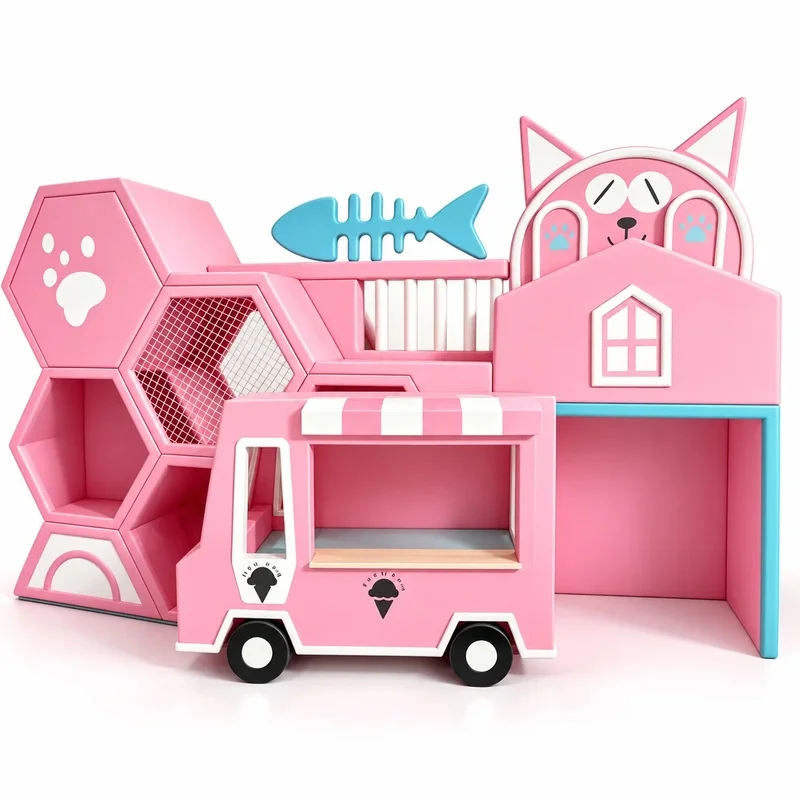 Fun Cartoon Kids Playground Equipment Ice Cream Truck Theme Honeycomb Climber Children Climbing Frame with Custom Design