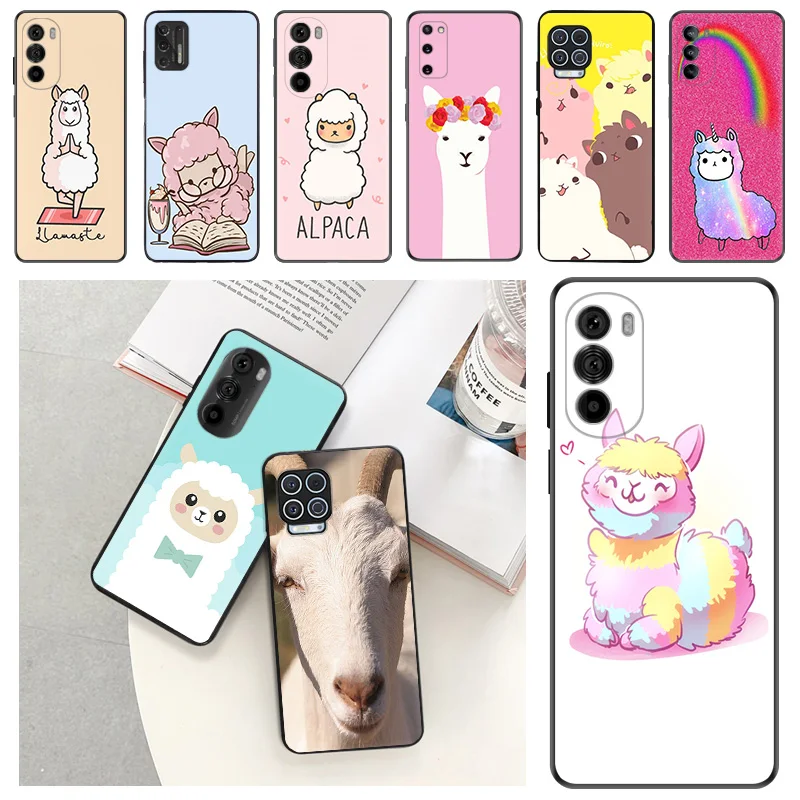 Phone Case For Motorola G71 G73 G72 G53 G52 G32 G22 G60 G51 G50 G31 G30 G9 Cute Alpaca Llama Sheep Black Soft Protective Cover