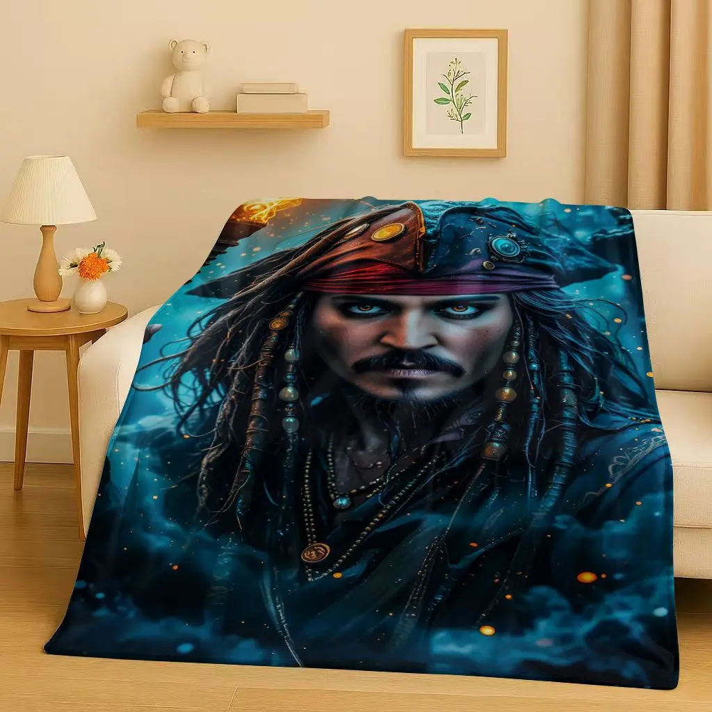 

HD Sanrio Pirates of The Caribbean Jack Sparrow Johnny Depp Christmas Flannel Blanket,Soft Plush Throw for Home Bedroom Bed Sofa