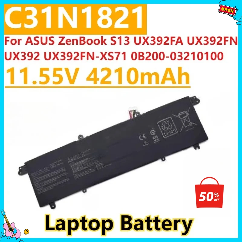 

New C31N1821 Laptop Battery 11.55V 4210mAh For ASUS ZenBook S13 UX392FA UX392FN UX392 UX392FN-XS71 0B200-03210100