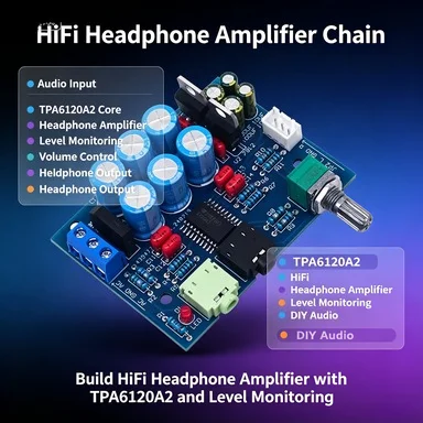 TPA6120A2 Headphone Amp Board with Level Meter, HiFi Audio Amplifier DIY Module