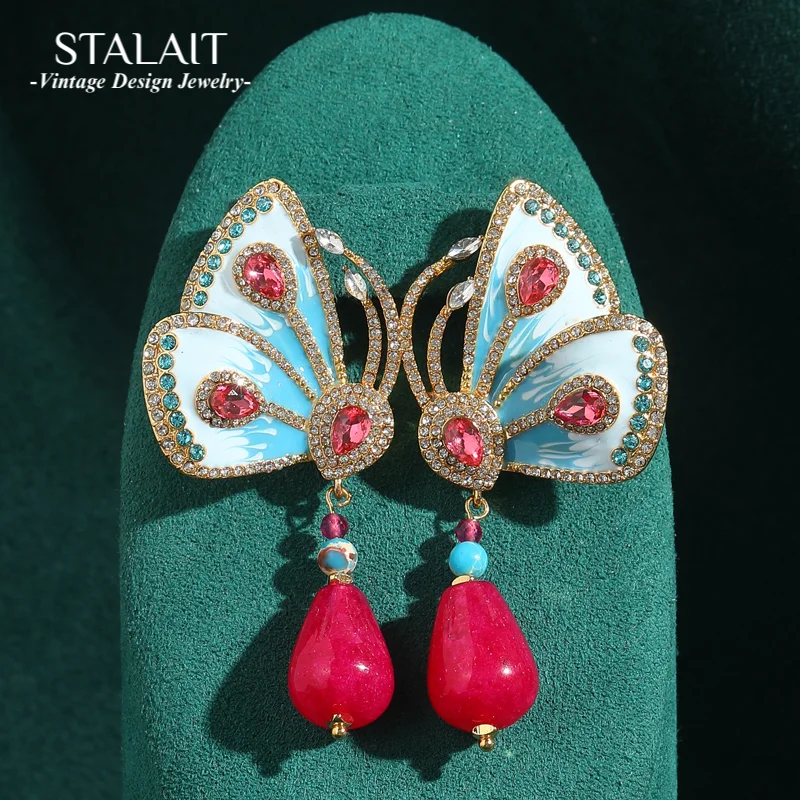 

Vintage Blue Butterfly Enamel Drop Earrings Water Glass High Quality Luxury Designer Jewelry Accessories For Women 2025 Trends