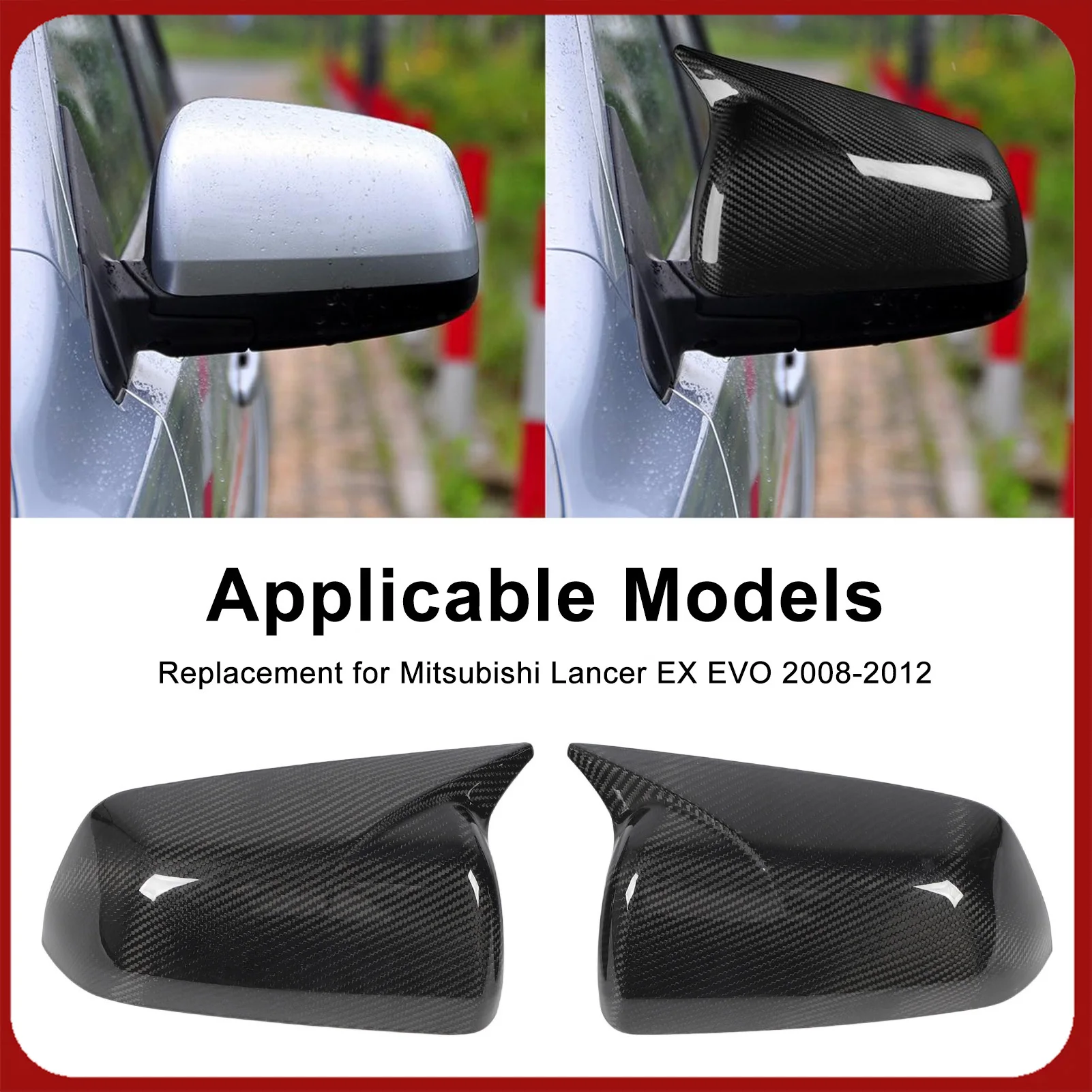 

Door Mirror Cover Carbon Clear Texture Anti Scratch Rearview Mirror Cover Left Right Strong for Mitsubishi Lancer EX EVO