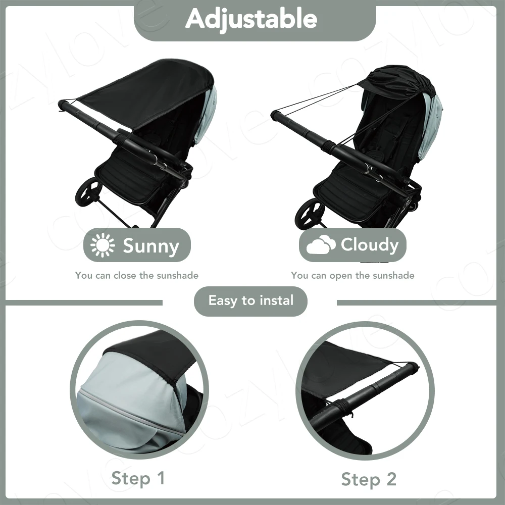 Universal Baby Stroller Sun Shade | UPF 50+ UV Protection Canopy, Windproof & Waterproof, Fits Most Strollers image 4