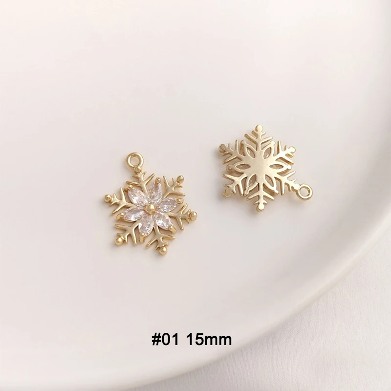 14k Gold Plated CZ Paved Snowflake Charm Pendant for Earring Necklace Jewelry Making Supply Long necklace